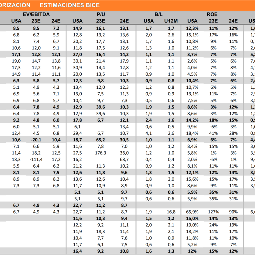 Precios Objetivos por Bice Marzo 2024